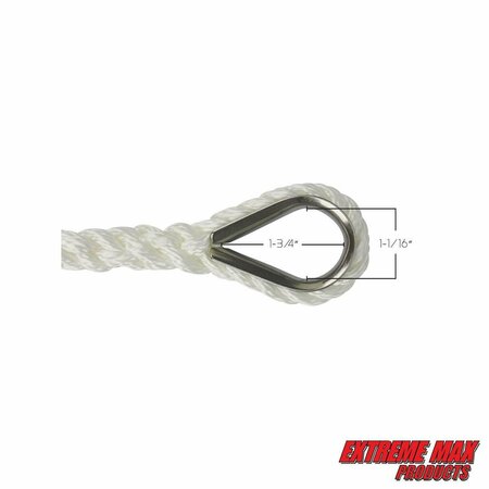 Extreme Max Extreme Max 3006.2075 BoatTector Twisted Nylon Anchor Line with Thimble - 3/8" x 50', White 3006.2075